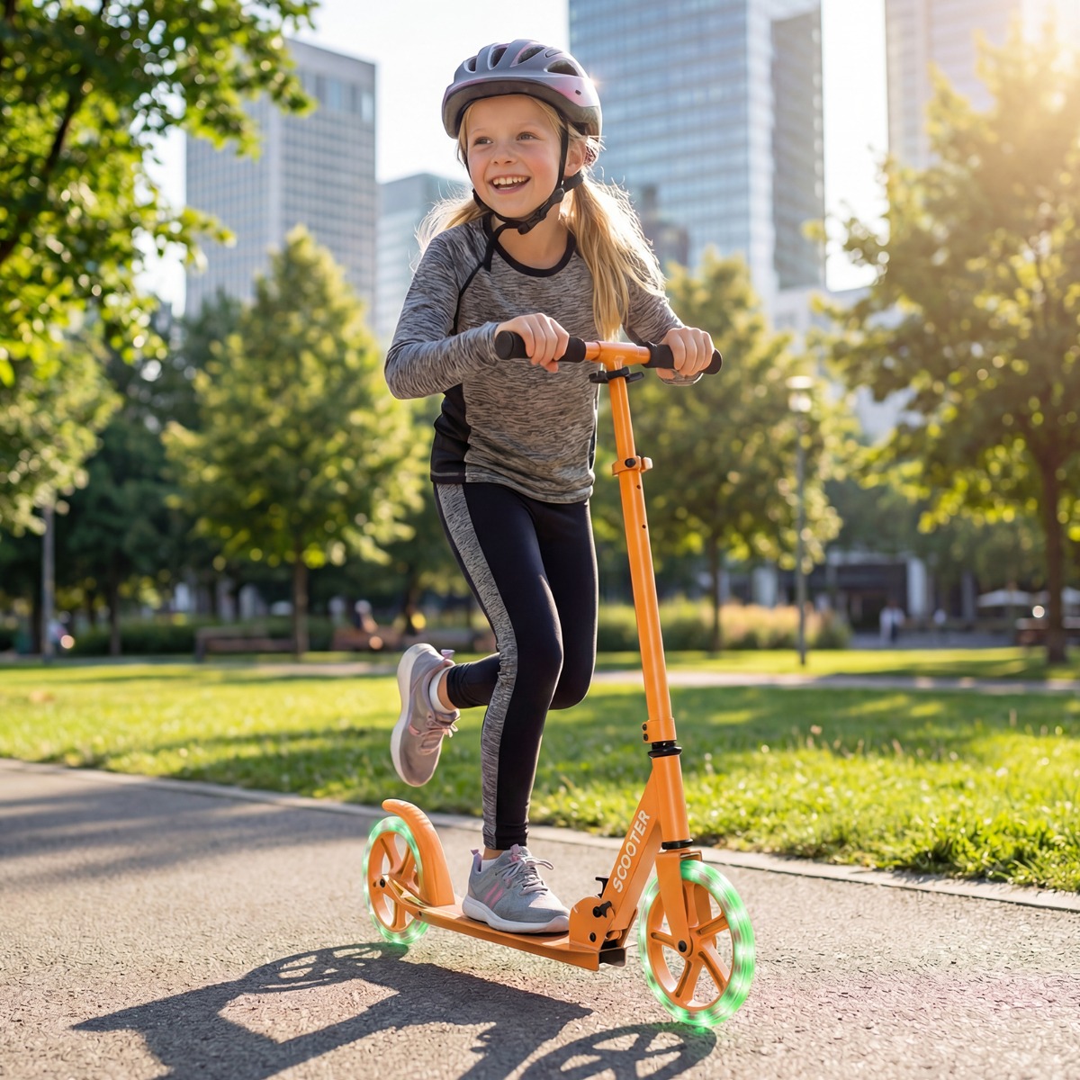 Klappbarer Scooter mit 100kg Tragkraft & 2 LED Räder Höhenverstellbarer Roller Tretroller Orange