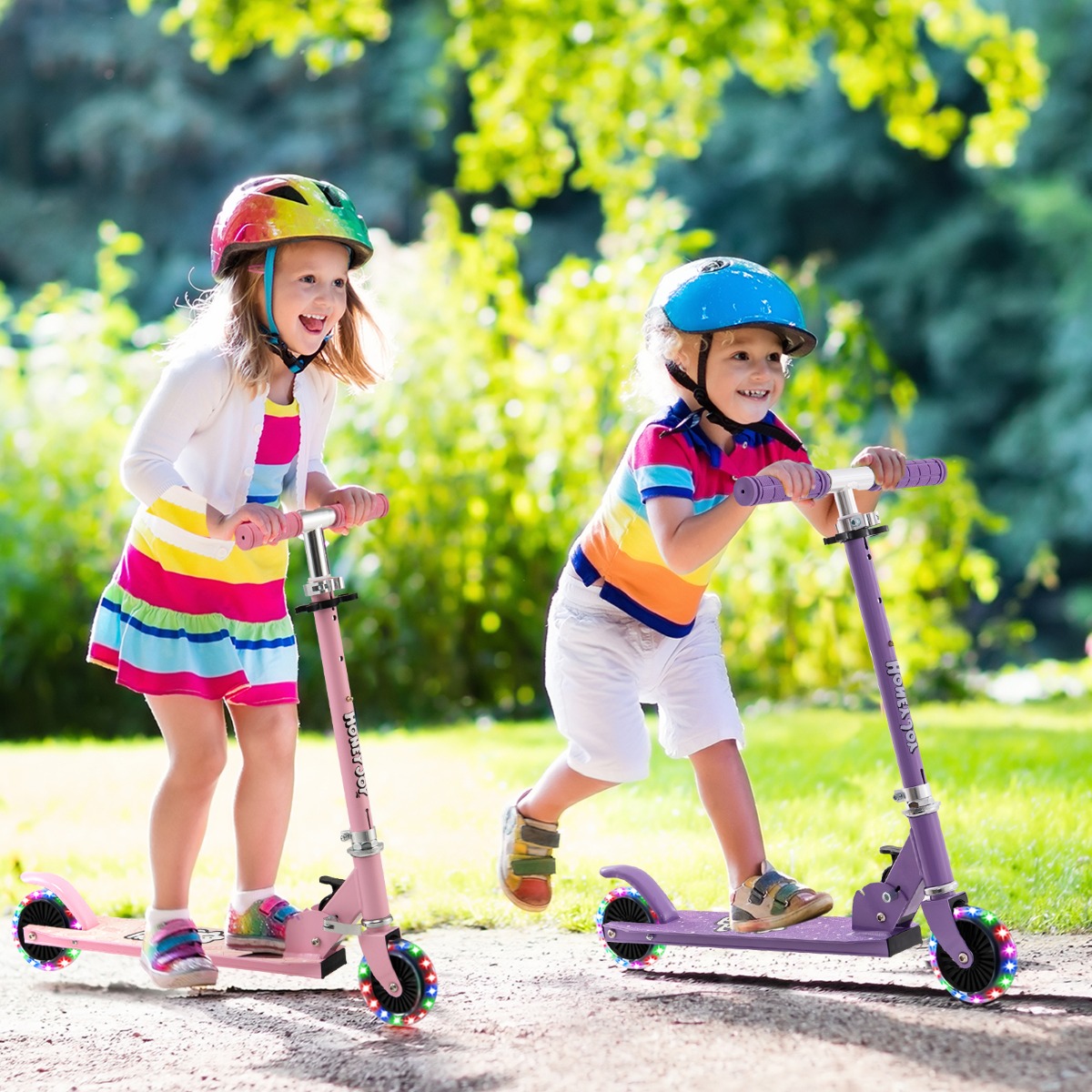 Kinder Scooter mit LED-Räder Höhenverstellbar Kinderroller Tretroller Cityroller Lila