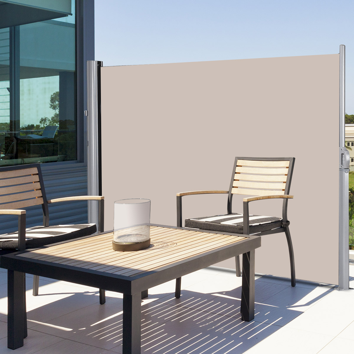 Sonnen- und Windschutz aus Aluminium Ausziehbar faltbar Sichtschutz 300 x 180 cm Beige 