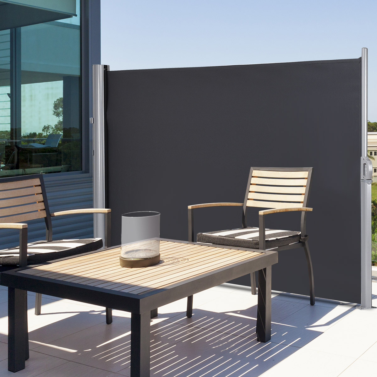 Ausziehbare Seitenmarkise Sonnen- und Windschutz faltbar Sichtschutz Seitenmarkise 300 x 160 cm Grau
