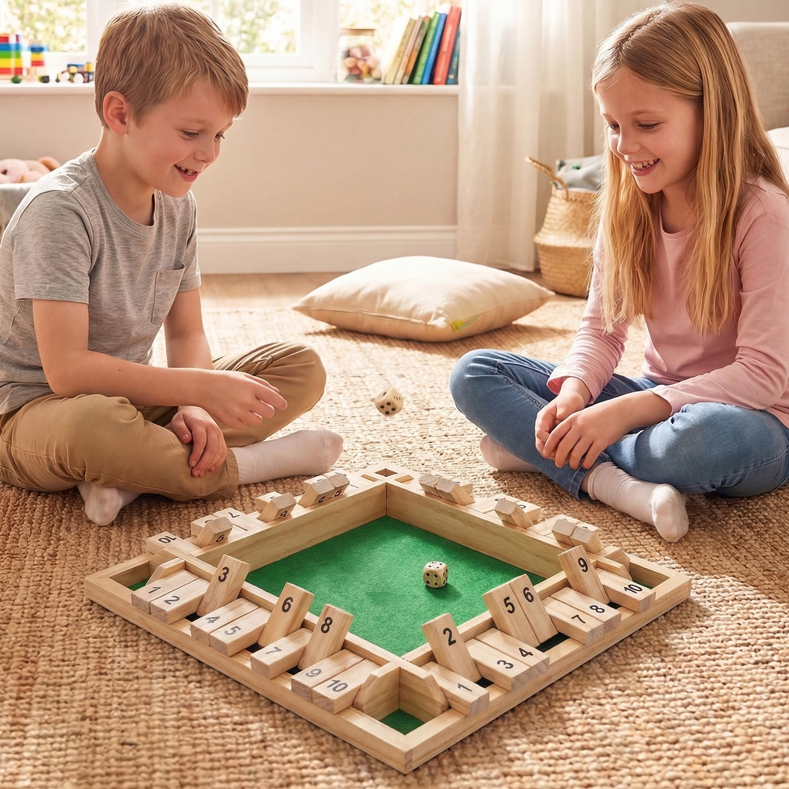 Shut The Box Spiel für 2-4 Spieler Würfelspiel mit 2 Würfel & Robustem Kiefernholz Klappenspiel Natur