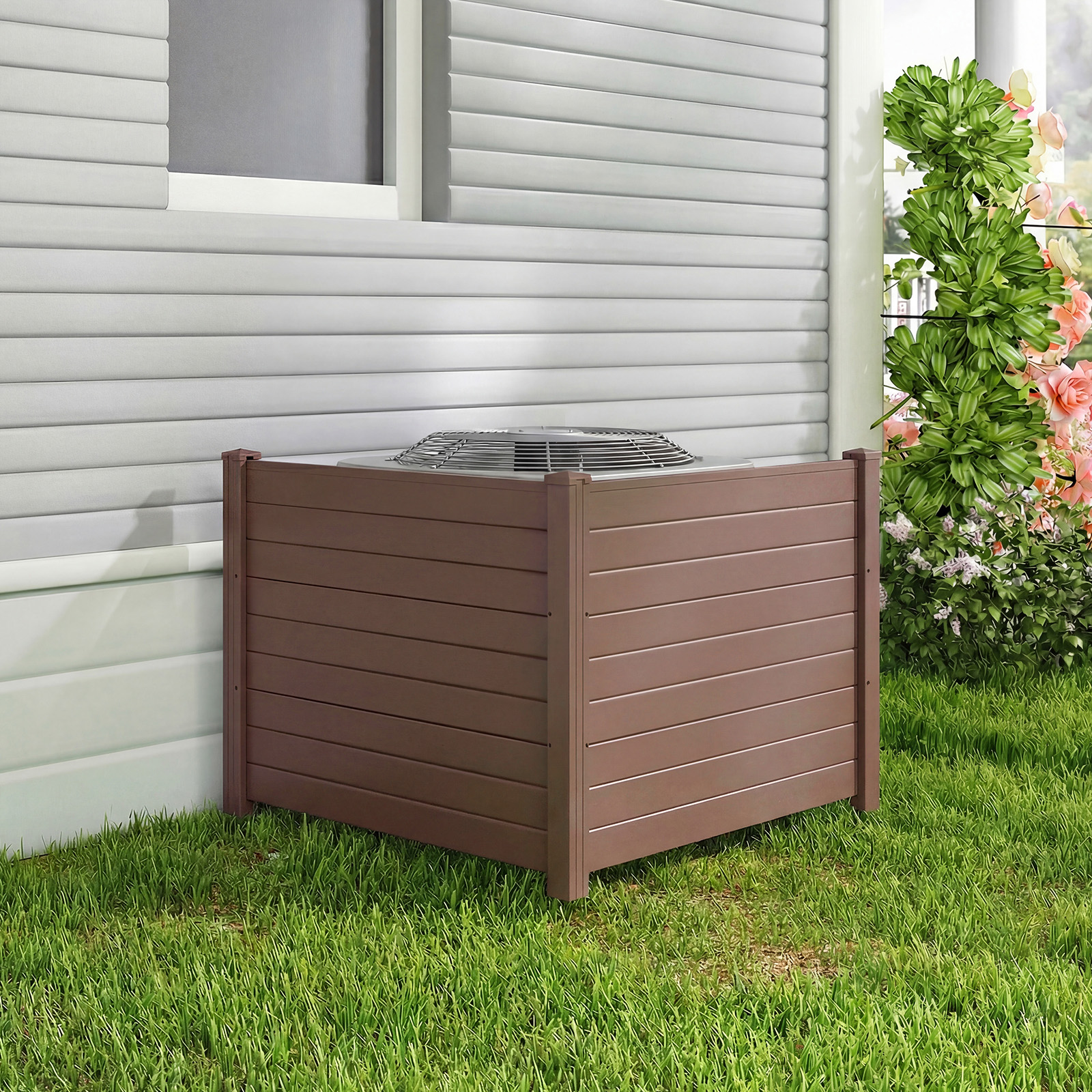 Sichtschutzzaun Gartenzaun mit 2 Paneelen wetterfester Lamellenzaun mit 3 Pfählen Braun