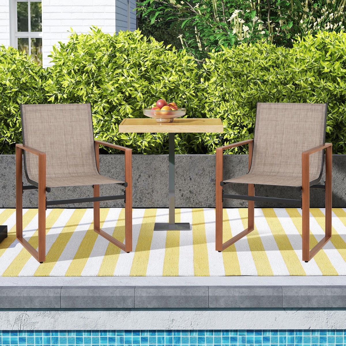2er Set Terrassenstuhl Set mit Atmungsaktiver Sitzfläche & Rückenlehne Gartenstühlen Braun