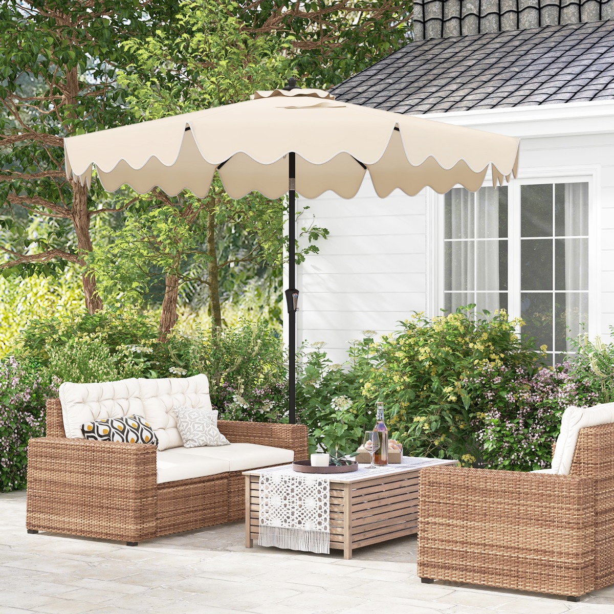 Terrassenschirm mit Kurbel & belüfteter Oberseite Sonnenschirm Neigbarer Tischschirm Beige
