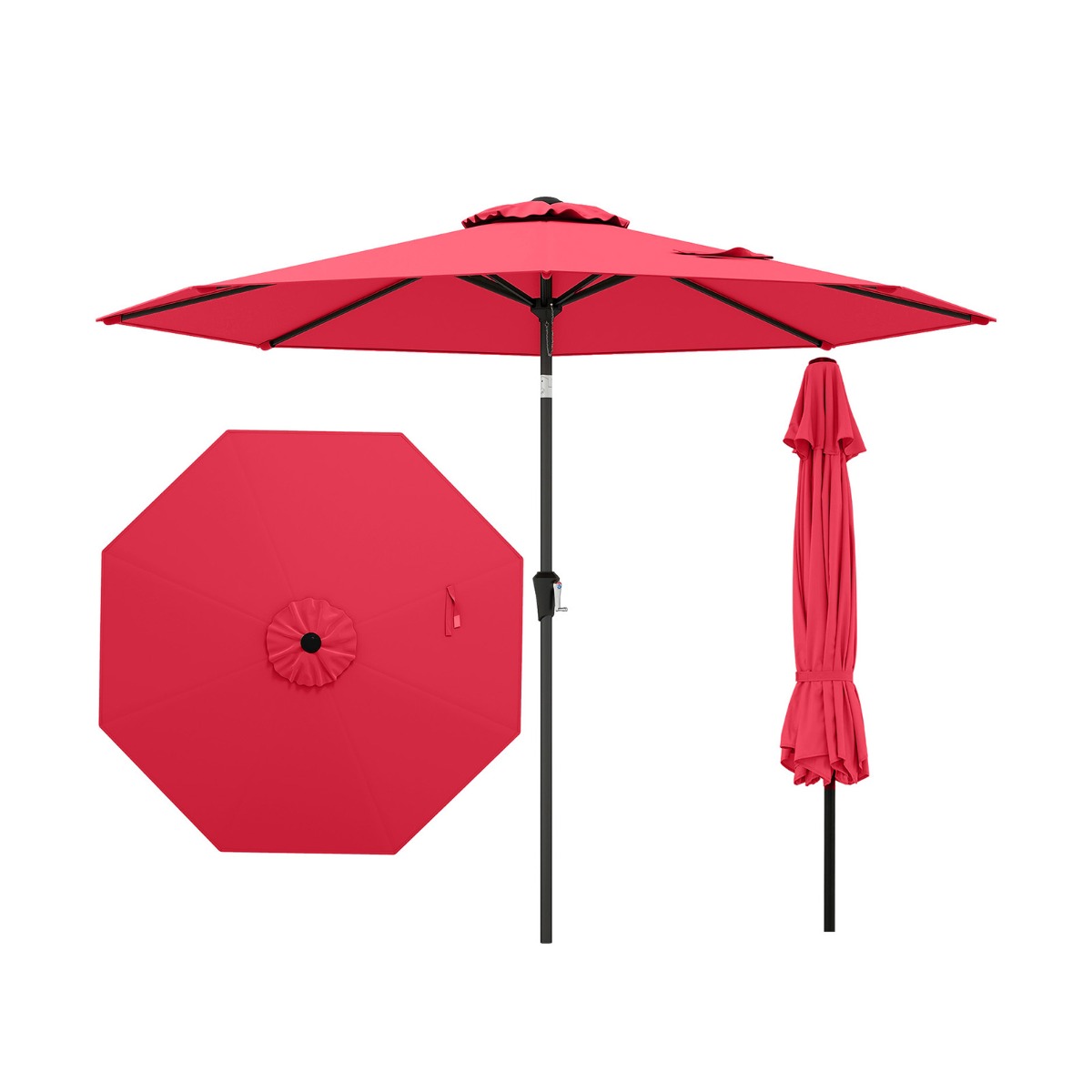 Ø270 cm Sonnenschirm mit Kurbel Beidseitig um 35° Knickbarer Gartenschirm Terrassenschirm Rot