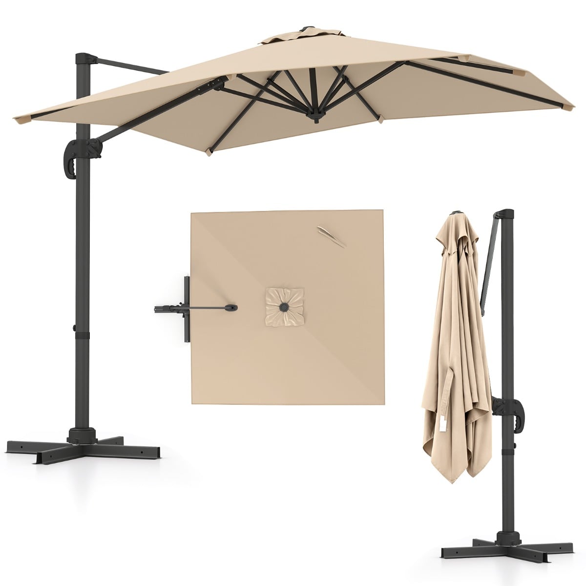 Sonnenschirm rechteckig 250 x 250 cm großer Ampelschirm mit Kurbel Beige