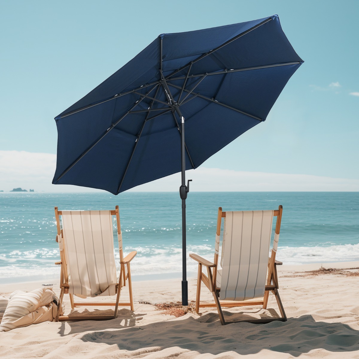 Sonnenschirm windfest stabil 300 cm Gartenschirm mit Kurbel beidseitig um 30° knickbar Marineblau