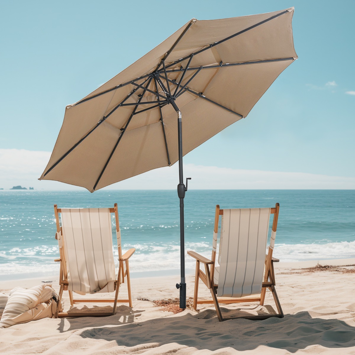 Sonnenschirm windfest stabil 300 cm Gartenschirm mit Kurbel beidseitig um 30° knickbar Hellbraun
