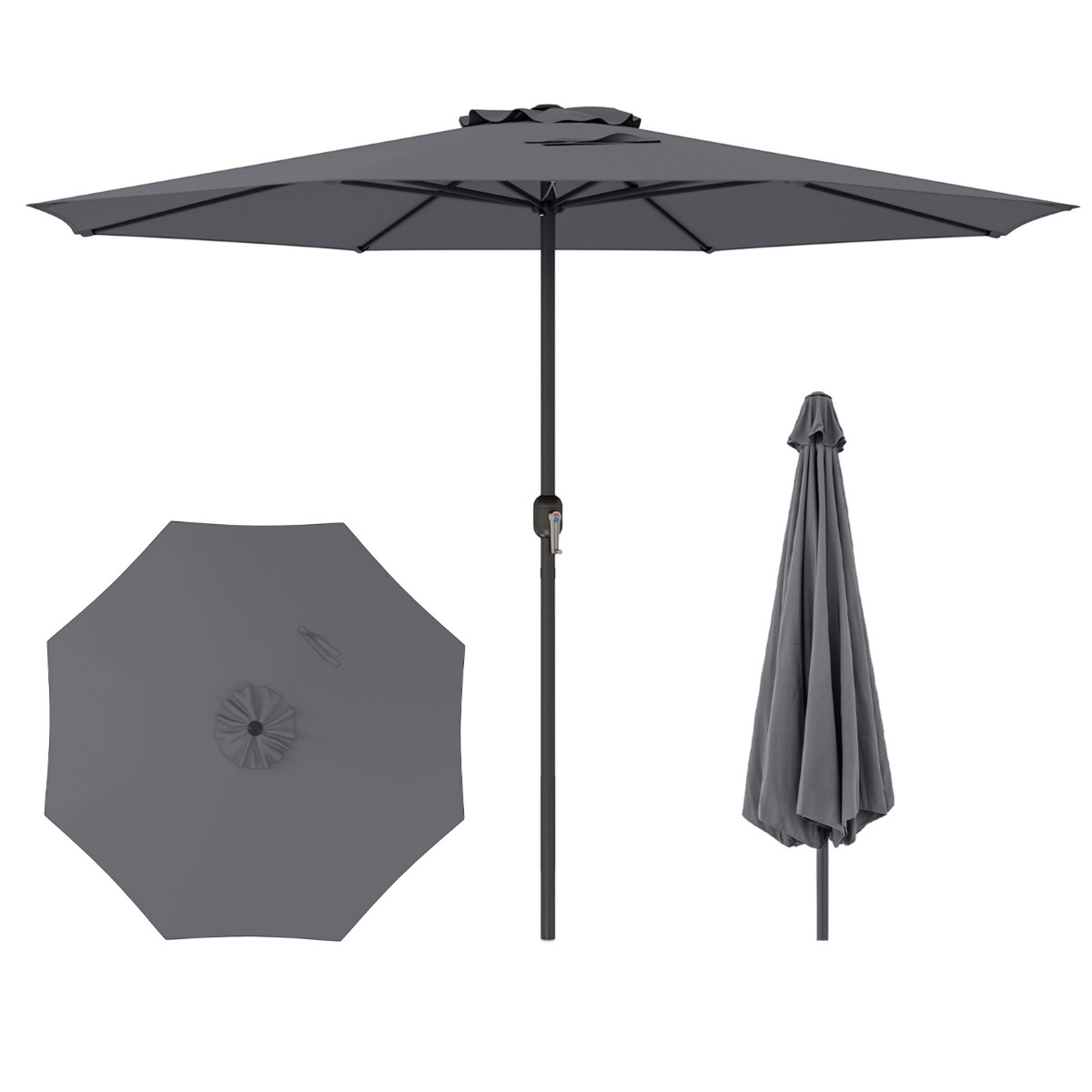 Sonnenschirm 350 cm großer Gartenschirm mit Kurbel Terrassenschirm mit 8 Rippen Grau