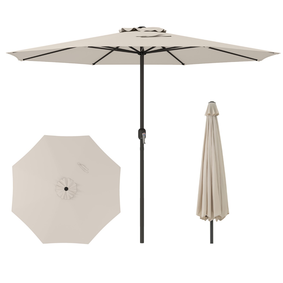 Sonnenschirm 350 cm großer Gartenschirm mit Kurbel Terrassenschirm mit 8 Rippen Beige