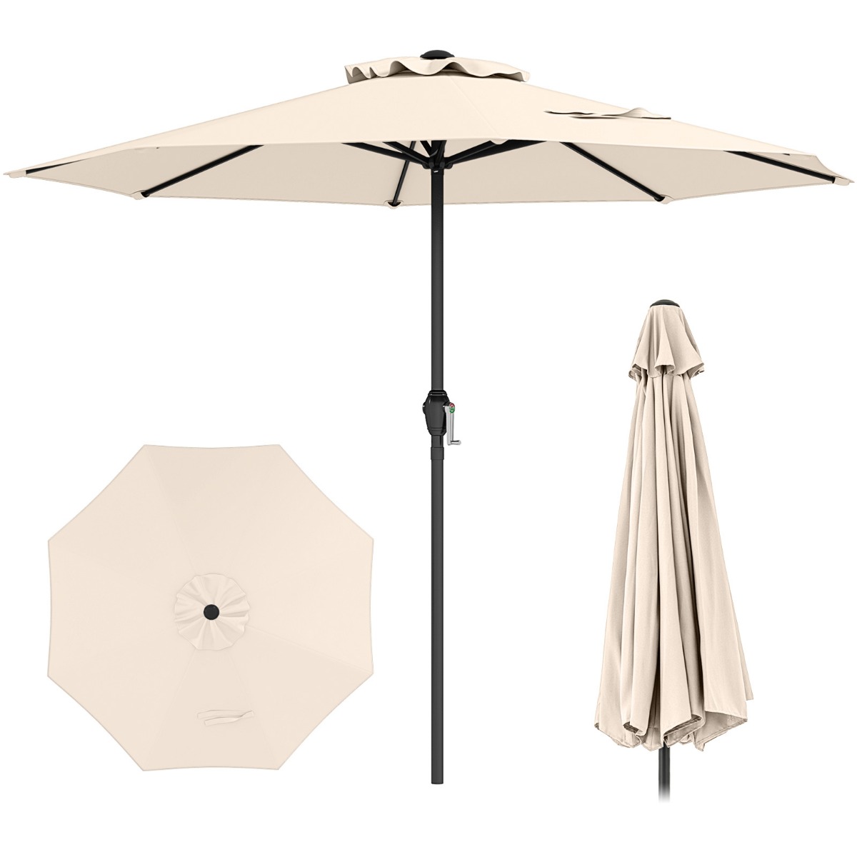 Sonnenschirm 250 cm Gartenschirm mit Kurbel Terrassenschirm mit 8 Rippen Beige