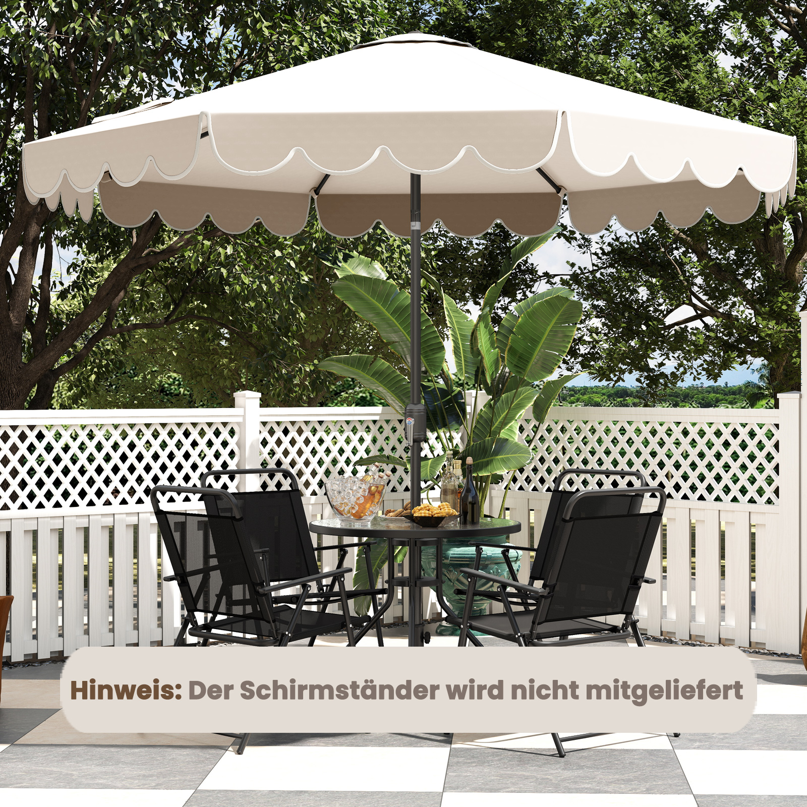 Sonnenschirm 300 cm Gartenschirm mit Kurbel und Volant beidseitig um 35° knickbar Terrassenschirm Beige