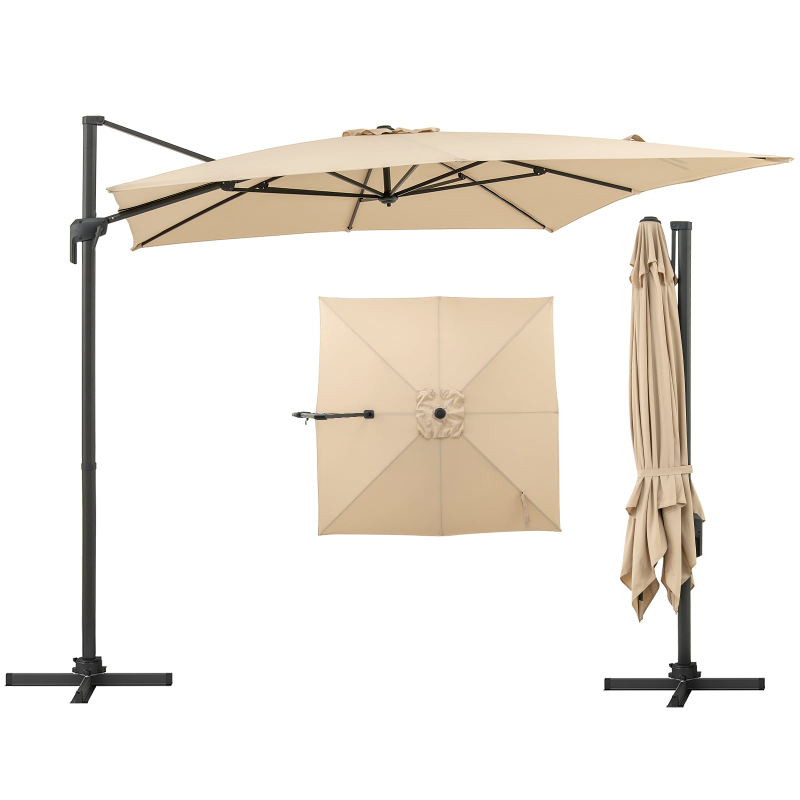 Sonnenschirm 300 x 300 cm Ampelschirm mit Kurbel Gartenschirm neigbar 360° drehbar großer Terrassenschirm Beige