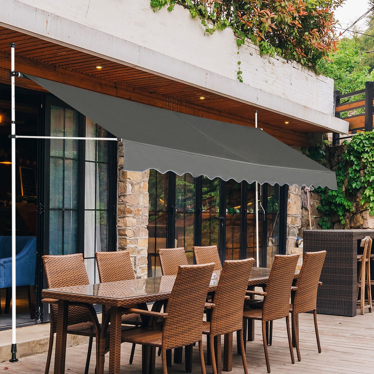 Teleskop-Markise Sonnenschutz Ausfahrbarer Baldachin Sonnenschutz UV-abweisende wasserdichte Markise 395 cm breit Grau