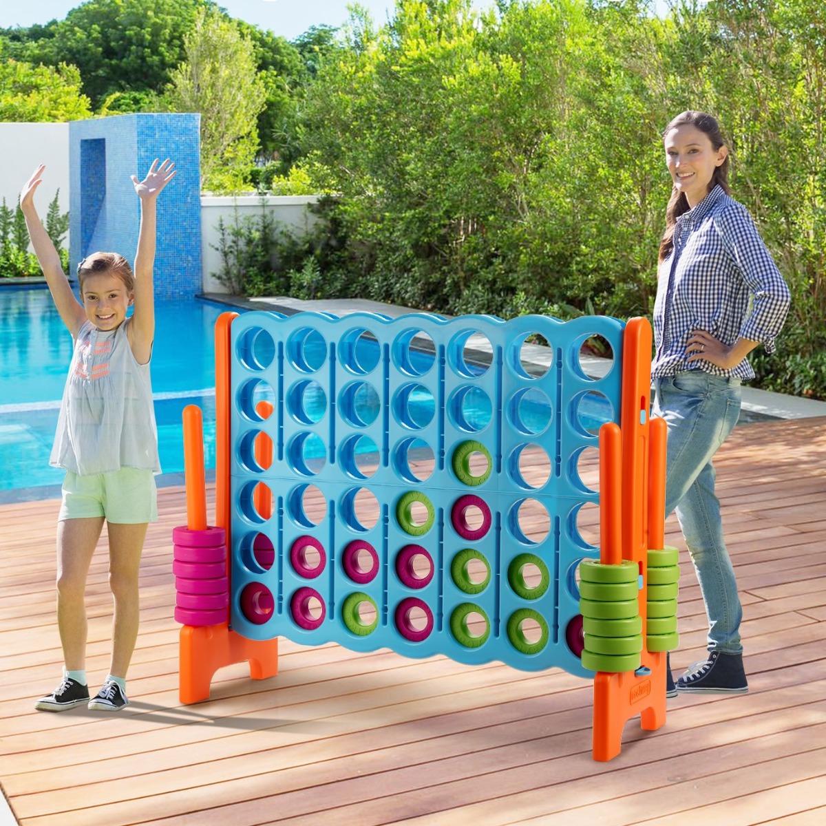 Vier-Gewinnt Spiel Vier in Einer Reihe Spiel mit 42 Jumbo Ringen 120 x 42 x 104 cm Blau + Orange