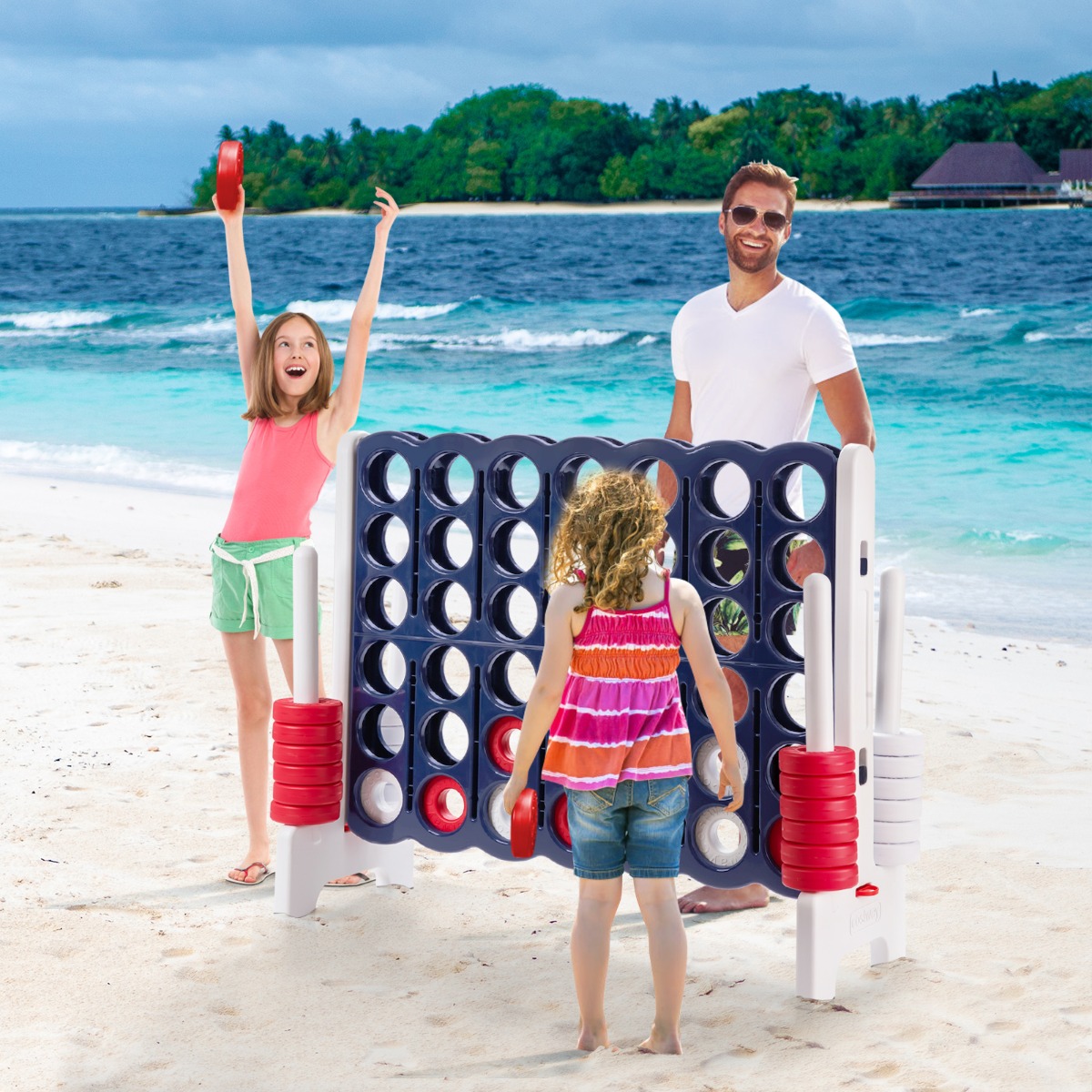 Vier-Gewinnt Spiel 4 Gewinnt Spielbrettsätze mit 42 Jumbo Ringen 120 x 42 x 104 cm Weiß + Dunkelblau