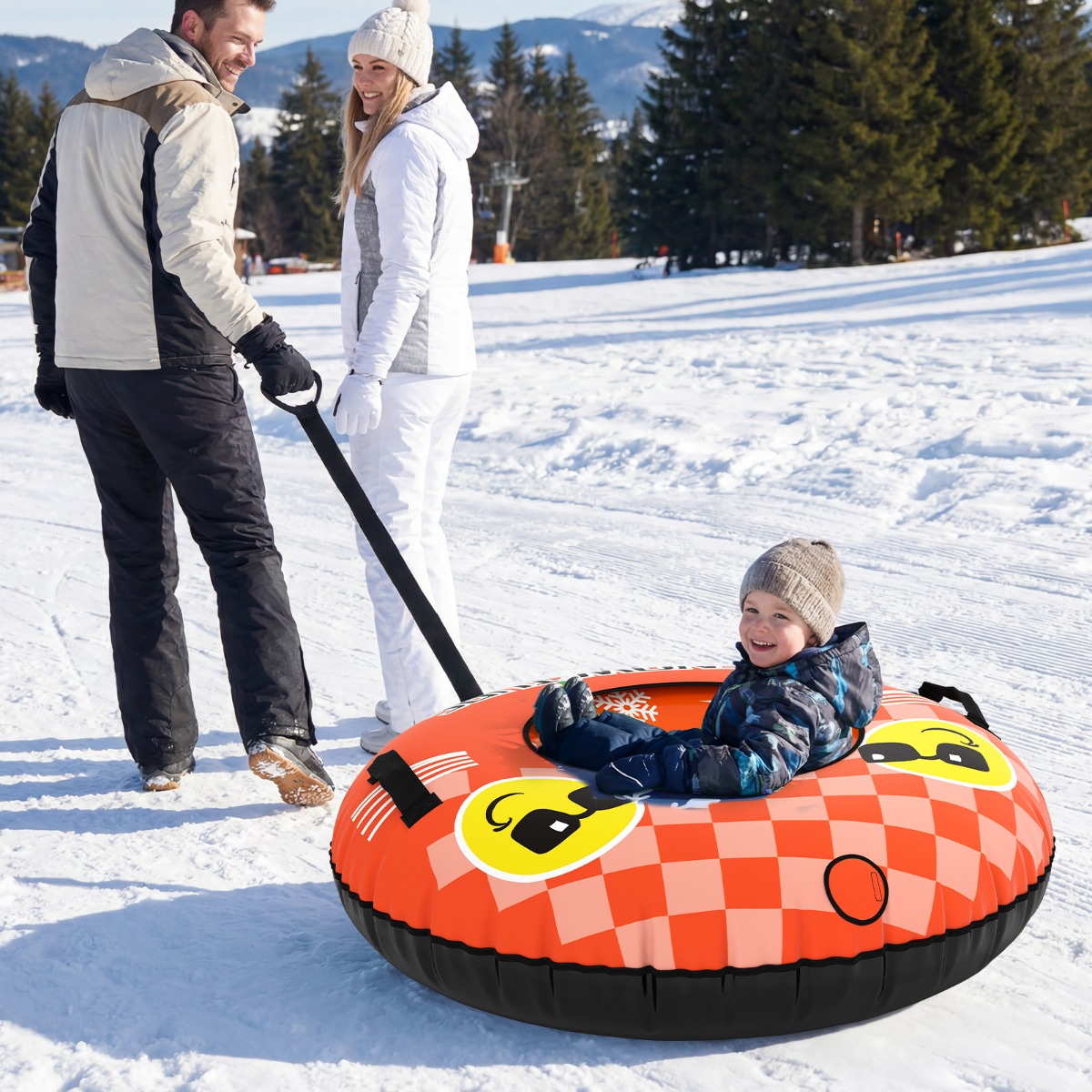 Aufblasbarer Schneereifen mit Schleppleine & Griffen Snowtube Aufblasbarer Schlitten Orange
