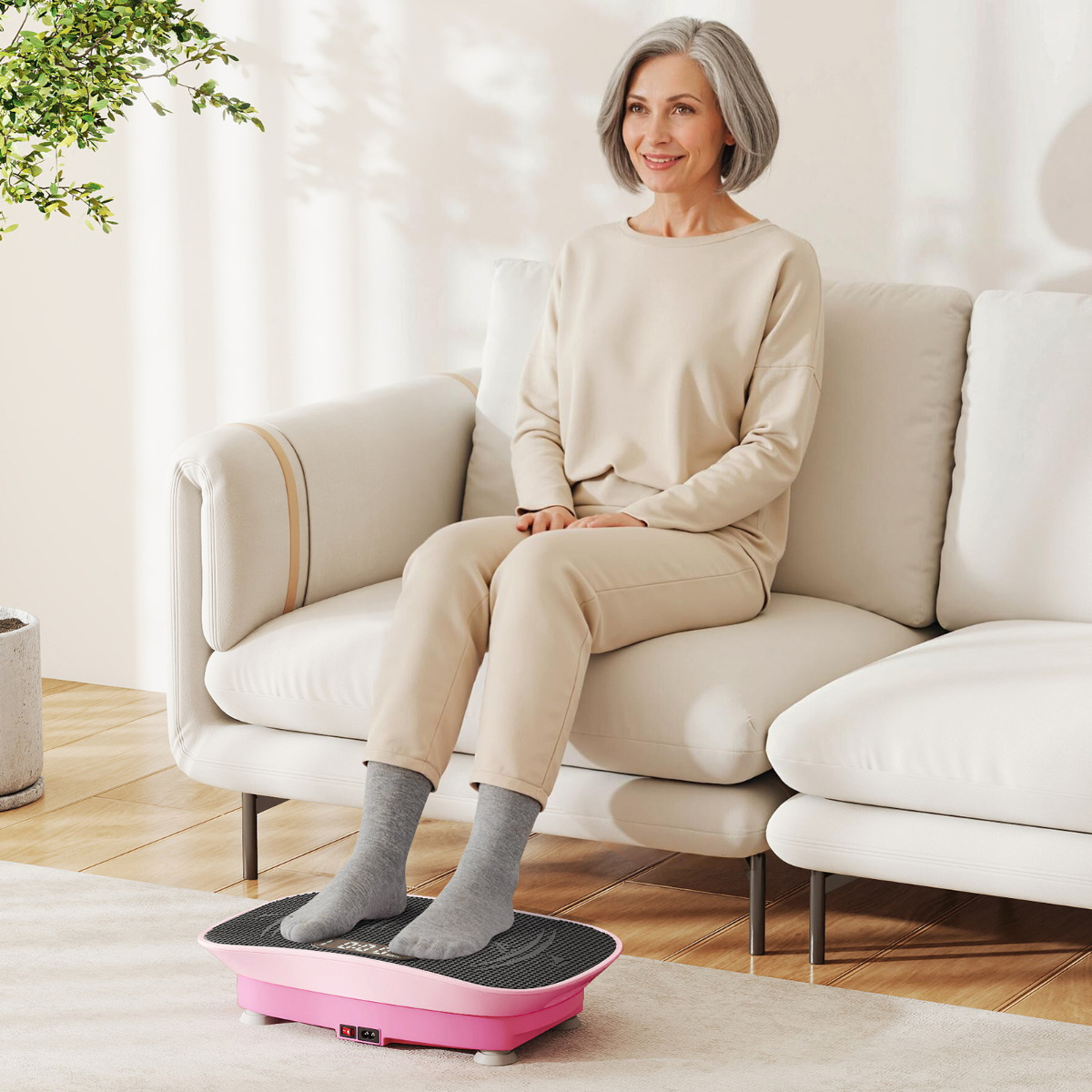 Vibrationsplatte mit 10 Geschwindigkeitsstufen & Fernbedienung Vibrationstrainer mit LED-Display Rosa