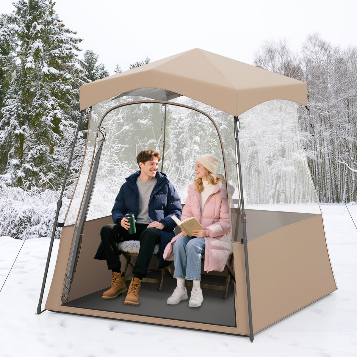 180 x 180 x 193 cm Sportzelt Transparentes Zelt mit klarer Sicht & Robustes Gestell & Tragetasche