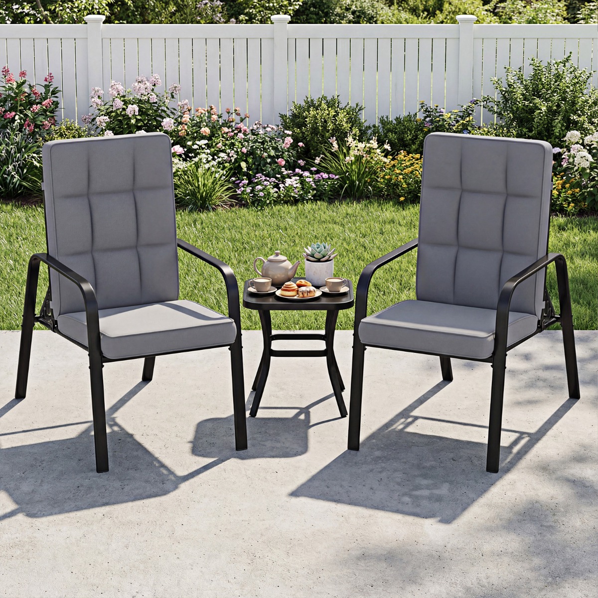 2er-Set Patio Stühle Verstellbare Rückenlehnen mit 5 Stufen Abnehmbare Kissen und Metallarmlehnen Grau