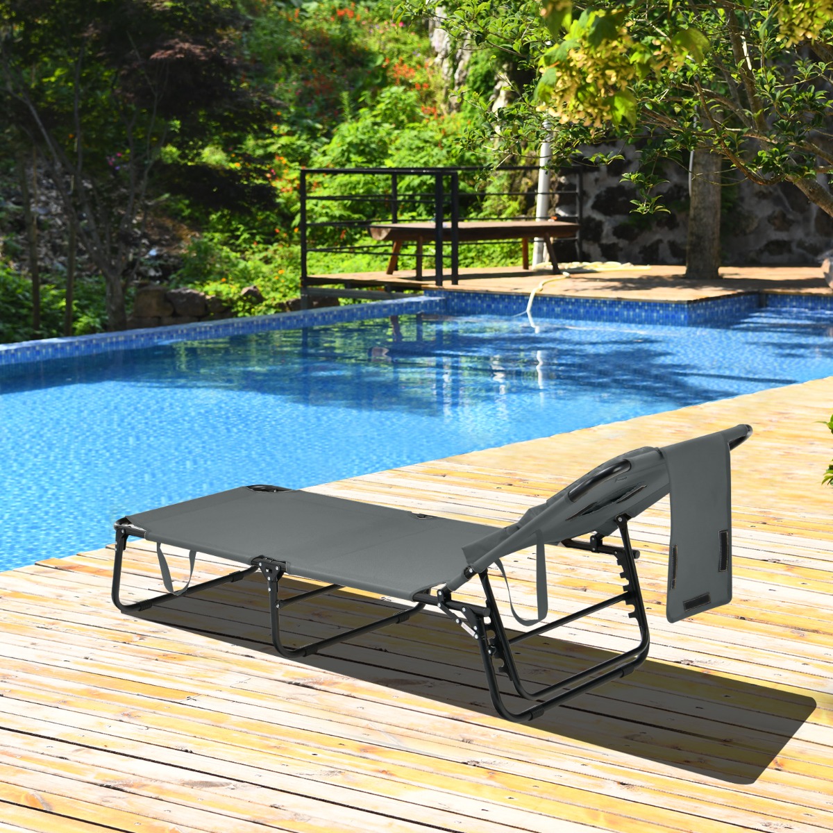 Klappbare Sonnenliege mit Gesichtsöffnung & 3 Kissen & 5-Fach Verstellbarer Rückenlehne Grau