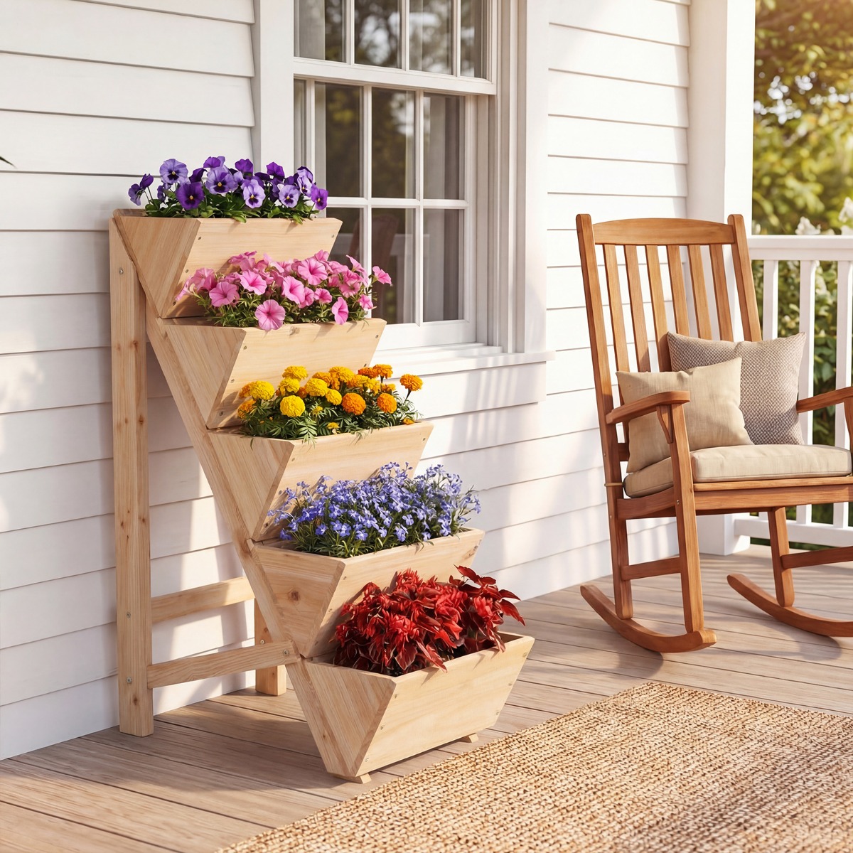 Vertikales Hochbeet mit 5 Etagen aus Tannenholz Blumenbeet mit Pflanzkästen Blumentreppe Natur