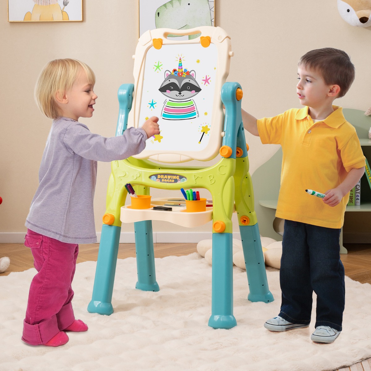 Tafel Kinder doppelseitige Kindertafel höhenverstellbar mit Whiteboard Grün