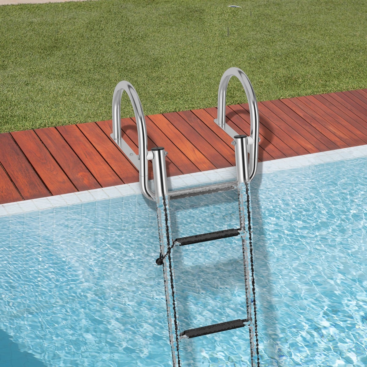 4-Schritt Pontonboot Leiter mit Gebogenen Handläufen & Rutschfesten Stufen 40,5 x 36 x 32,5 cm