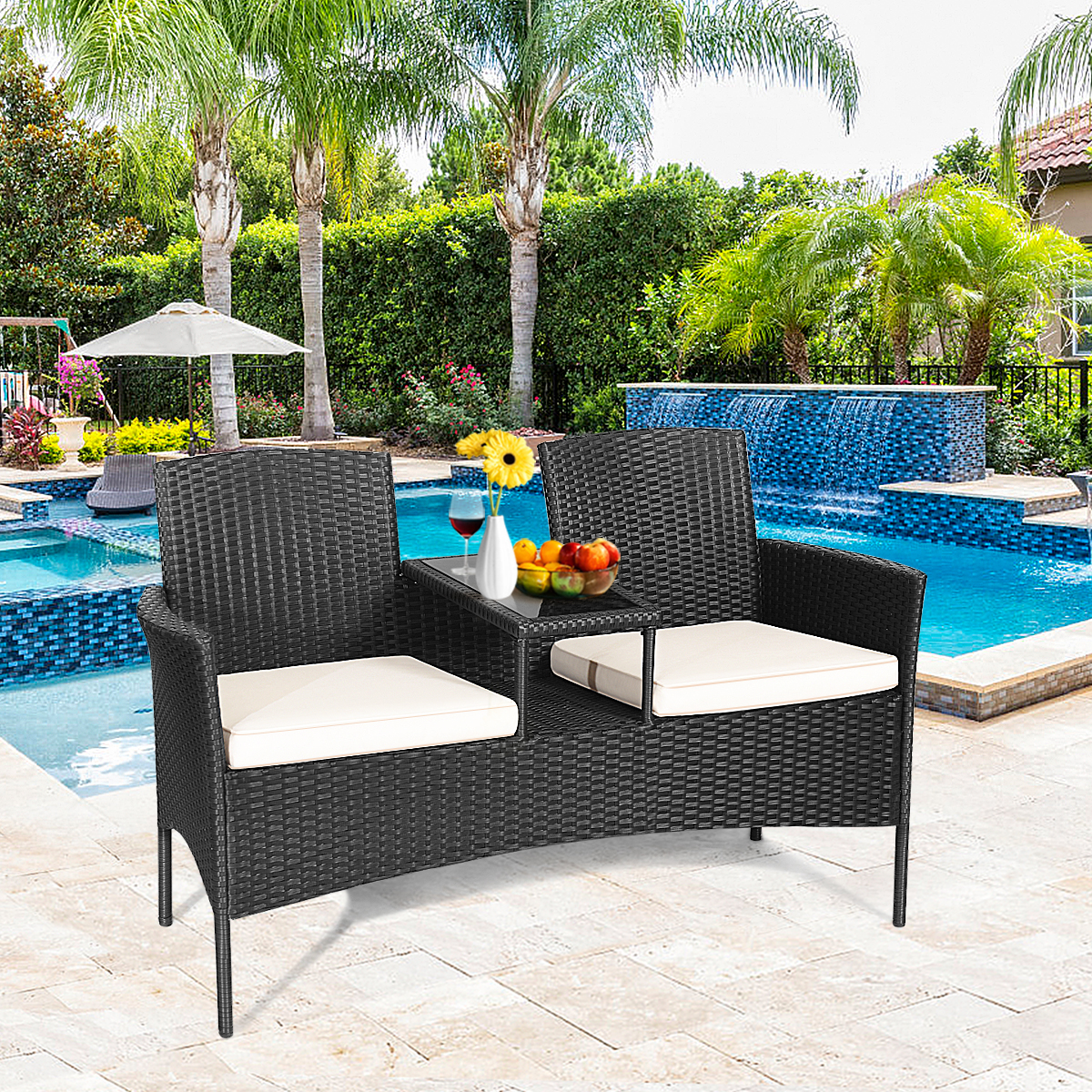 Terrassensofa Verschleißfestes Gartenmöbel-Set 138 x 62 x 85 cm Weiß