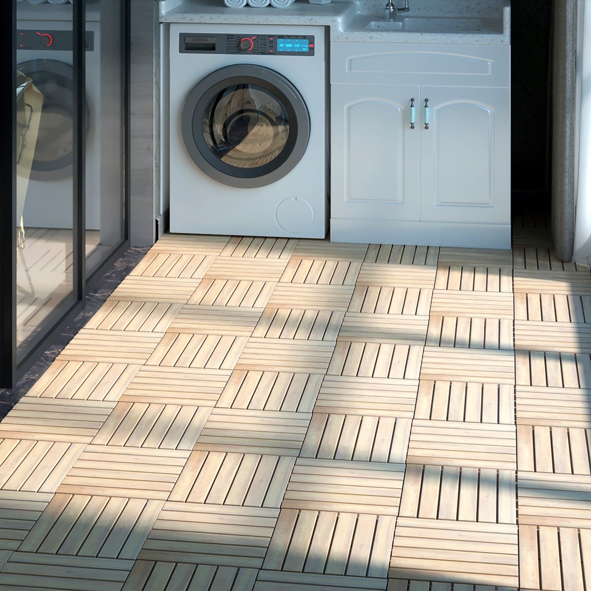 Terrassenfliesen aus Akazienholz Indoor und Outdoor Bodenbelag 30 x 30 x 2,5 cm Braun