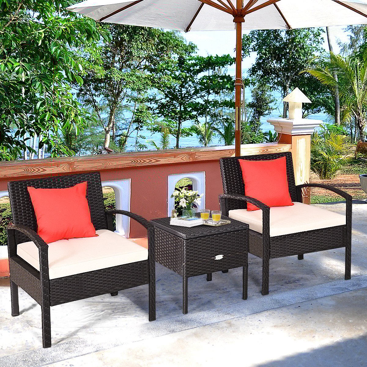 Terrassenmöbel-Set 3 Stück Allwetter-PE-Rattan-Conversation-Set Schwarz