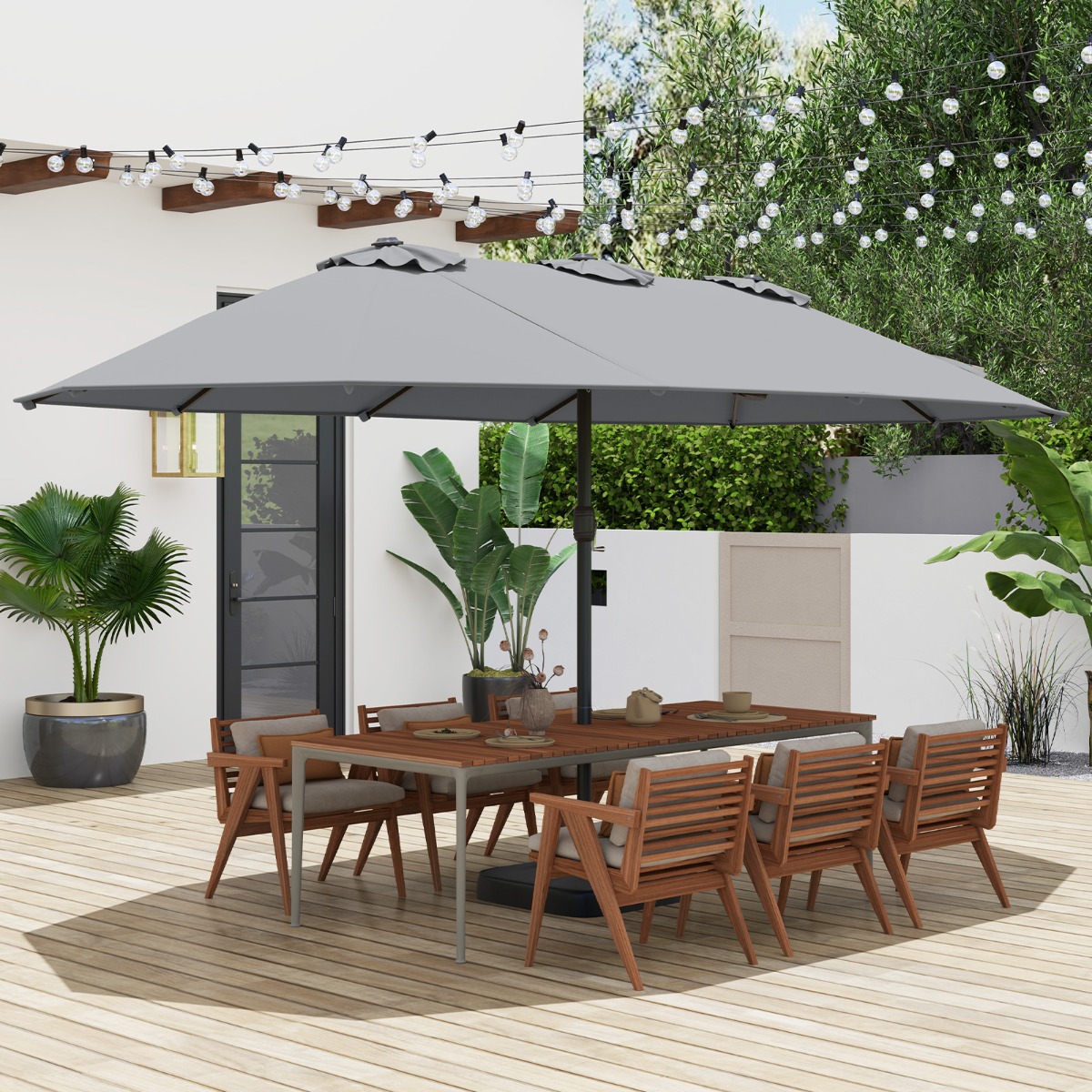 Doppelsonnenschirm mit Ständer Sonnenschirm UPF 50+ Groß XXL Gartenschirm Marktschirm Grau