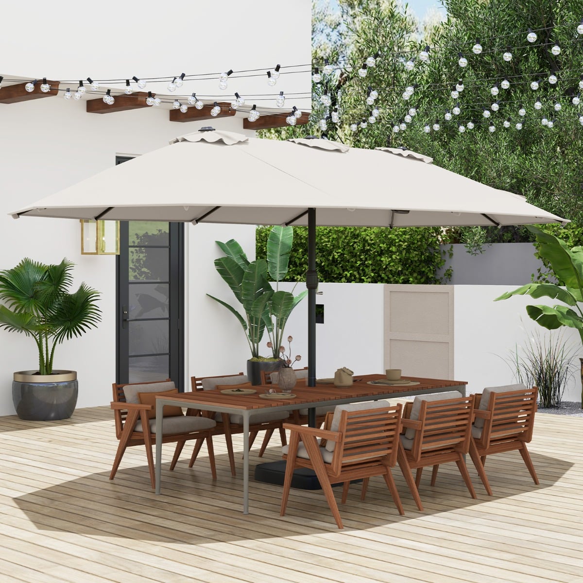 Doppelsonnenschirm mit Ständer Sonnenschirm UPF 50+ Groß XXL Gartenschirm Marktschirm Beige