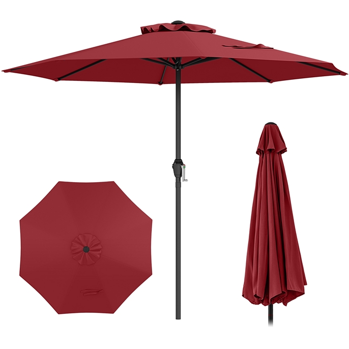 Sonnenschirm 250 cm Gartenschirm mit Kurbel Terrassenschirm mit 8 Rippen Weinrot