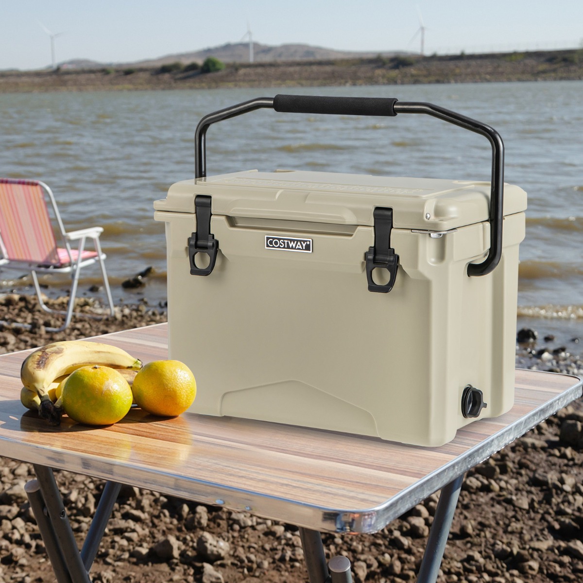 23L Isolierbox mit Flaschenöffner & Griff Tragbare Kühlbox Wärmebehälter für Camping Kahki