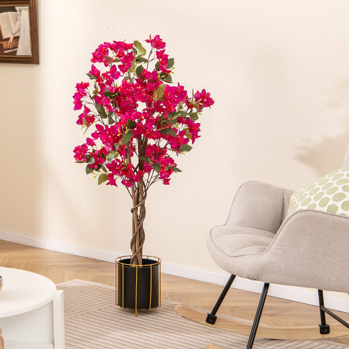 120 cm Kunstbaum mit Blüten im Topf Künstlicher Bougainvillea Baum Künstliche Pflanzen Rosa 1 Stück