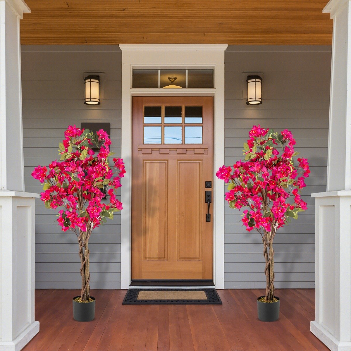 120 cm Kunstbaum mit Blüten im Topf Künstlicher Bougainvillea Baum Künstliche Pflanzen Rosa 2 Stücke