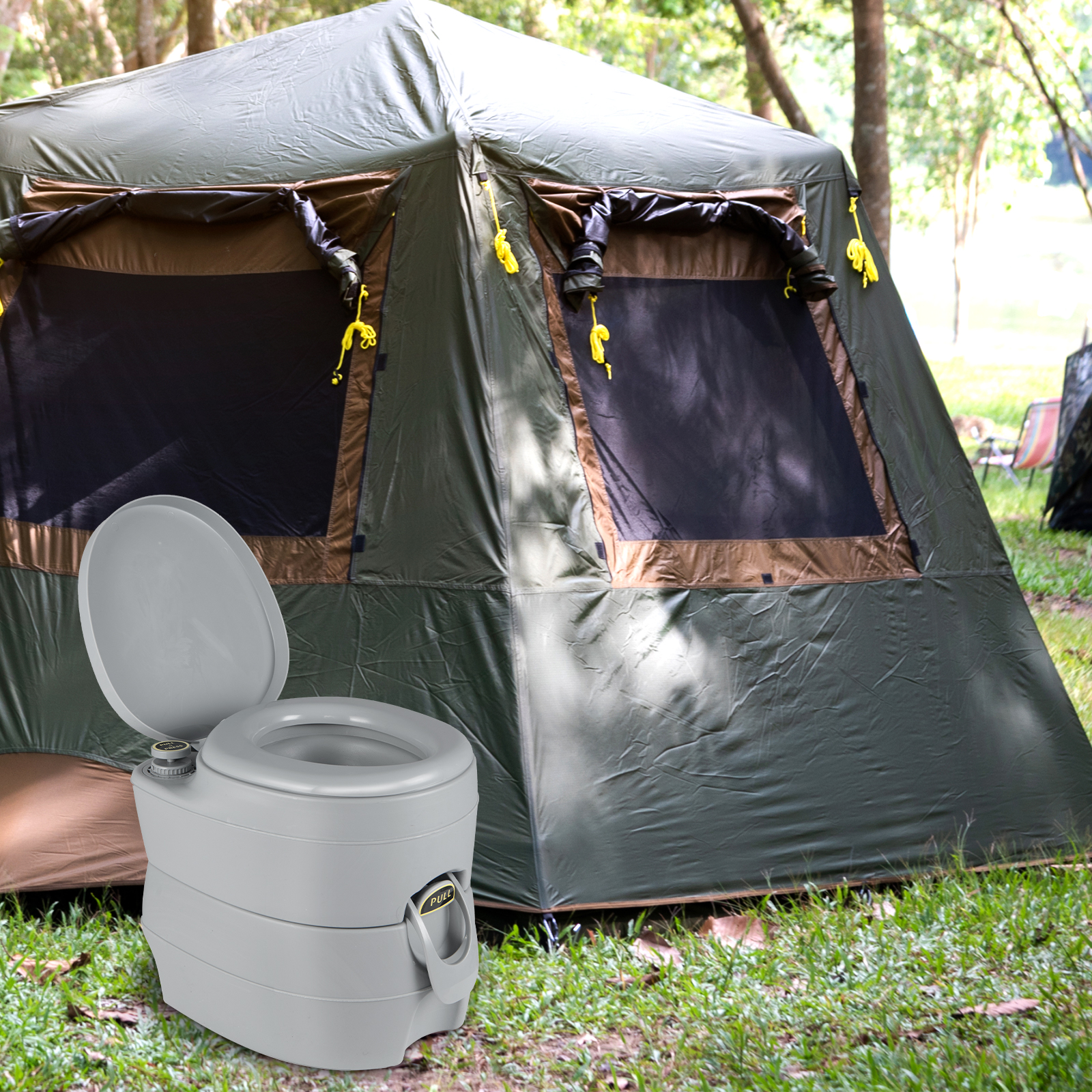 Tragbare Toilette kompakte Innen- und Außenkommode mit 20L abnehmbarem Abfalltank Grau