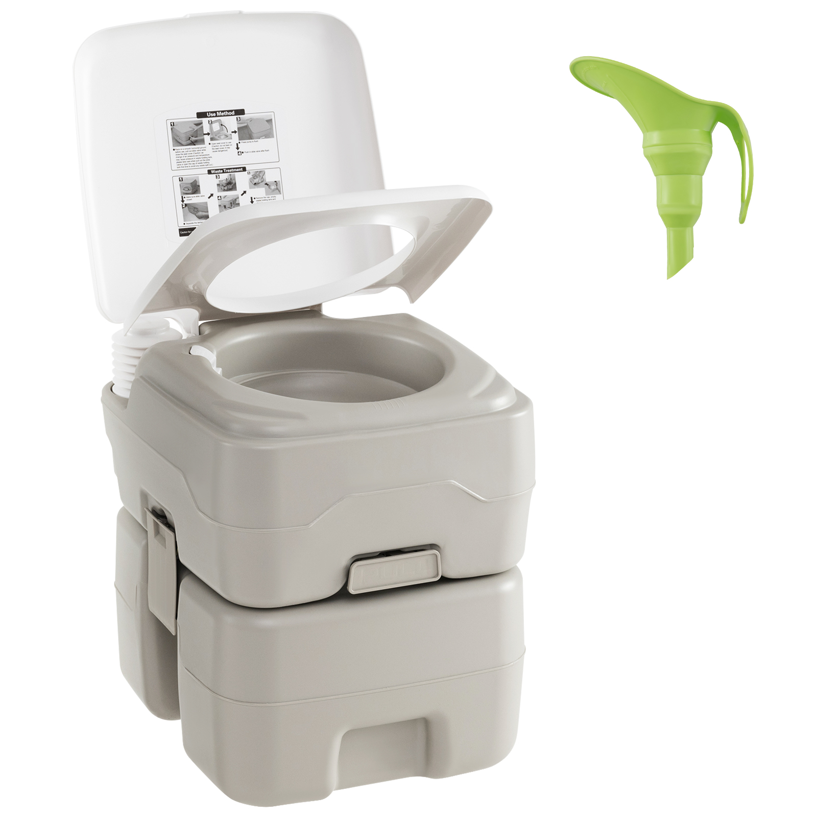 Tragbare Toilette mit 20 L Abfalltank kompakte Reise-WC mit Spülpumpe & Teleskoptrichter Grau