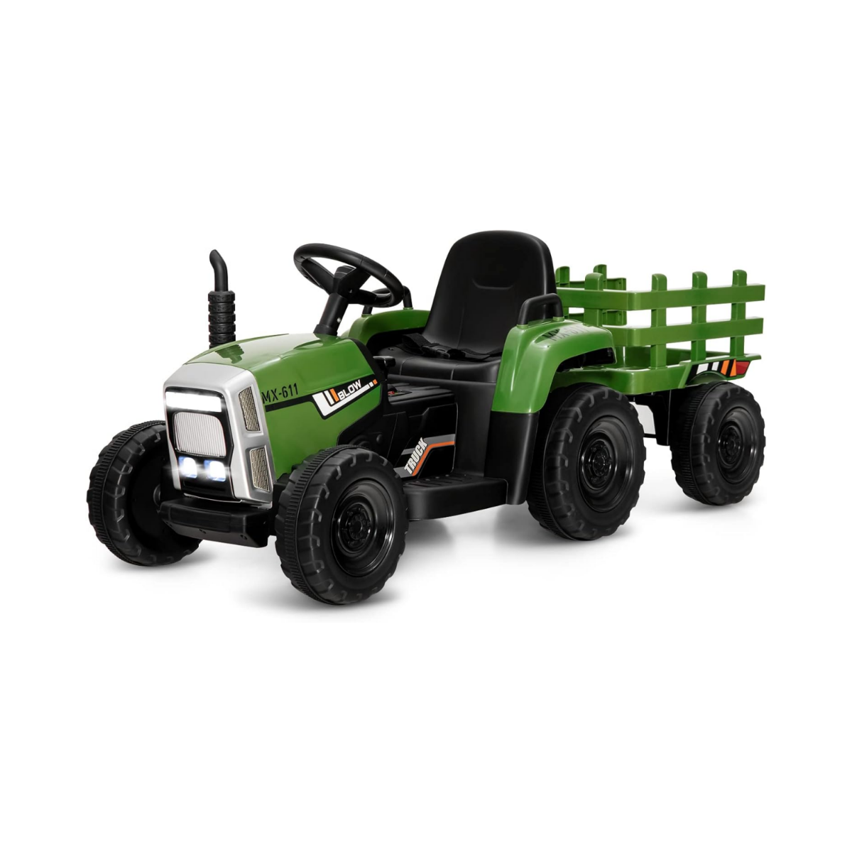 12 V Kinder Traktor mit Abnehmbarem Anhänger & Fernbedienung Elektrisches Spielzeugauto Grün