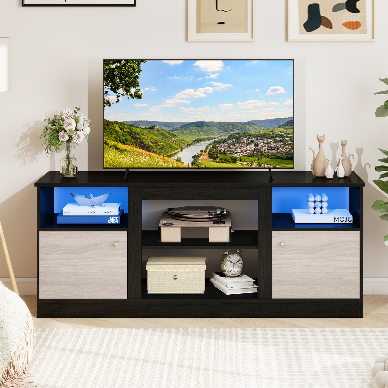 TV-Schrank mit LED-Lichtern für 65' Fernseher Fernsehschrank mit Verstellbarem Regal