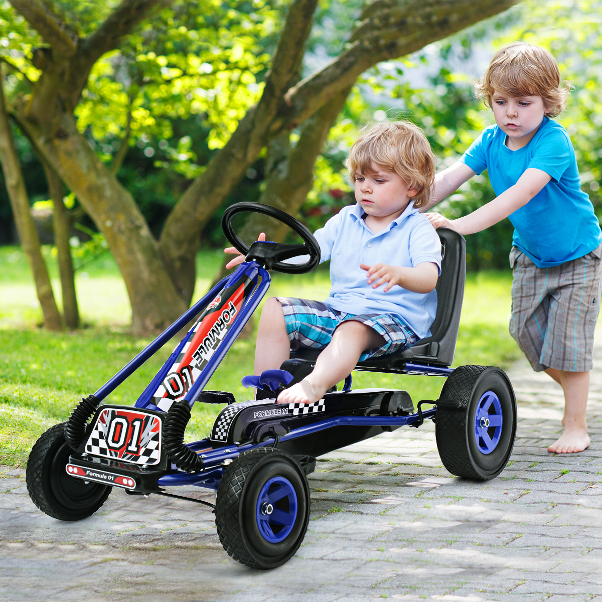 Pedal Gokart Racing Kinderauto Pedalfahrzeug Tretauto Gocart Sitzaußen-blau