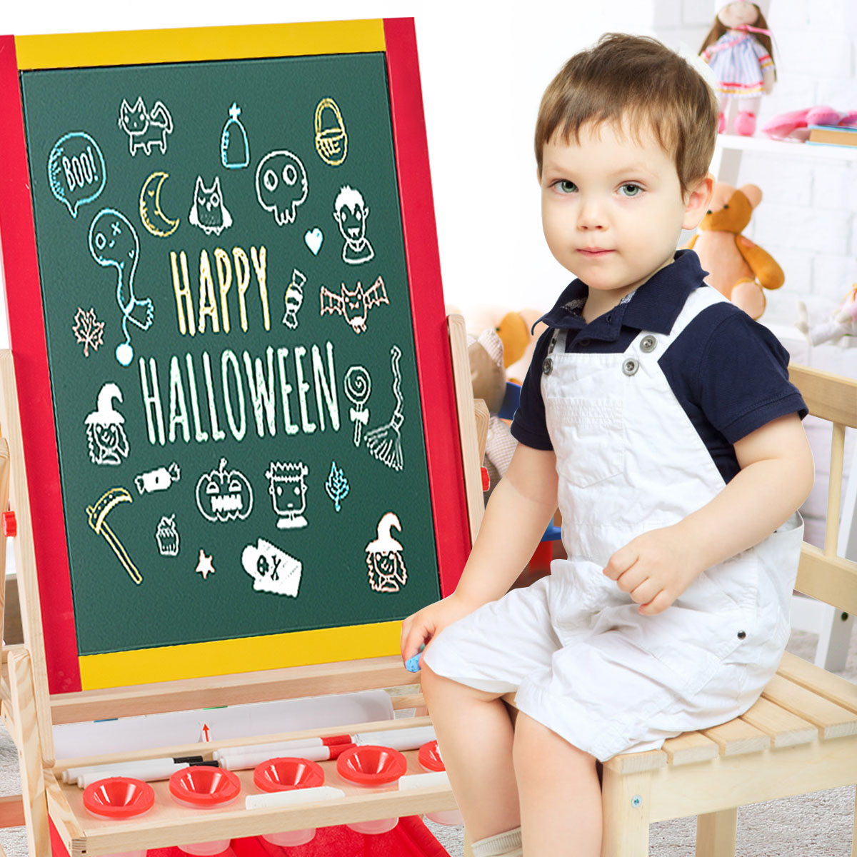 3 in 1 Kinder Staffelei Kindertafel doppelseitig Whiteboard & Kreidetafel 52,5x51,5x106,5 cm