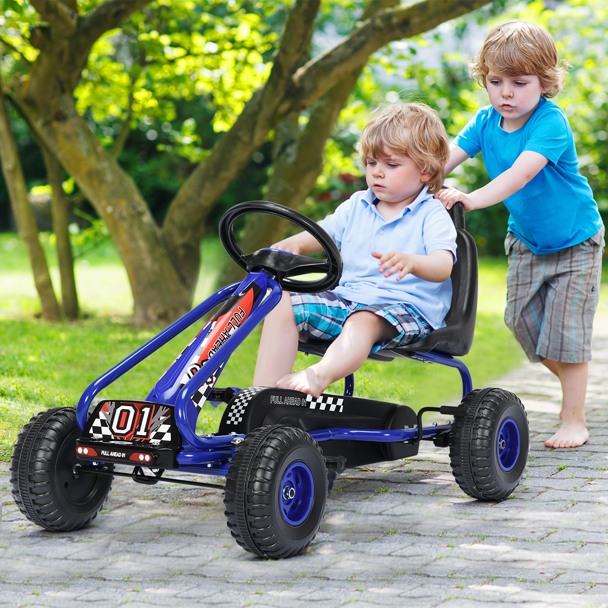 Gokart Go Cart mit Handbremse Tretauto 30kg Tretfahrzeug Pedalfahrzeug 3-6 Jahre Blau