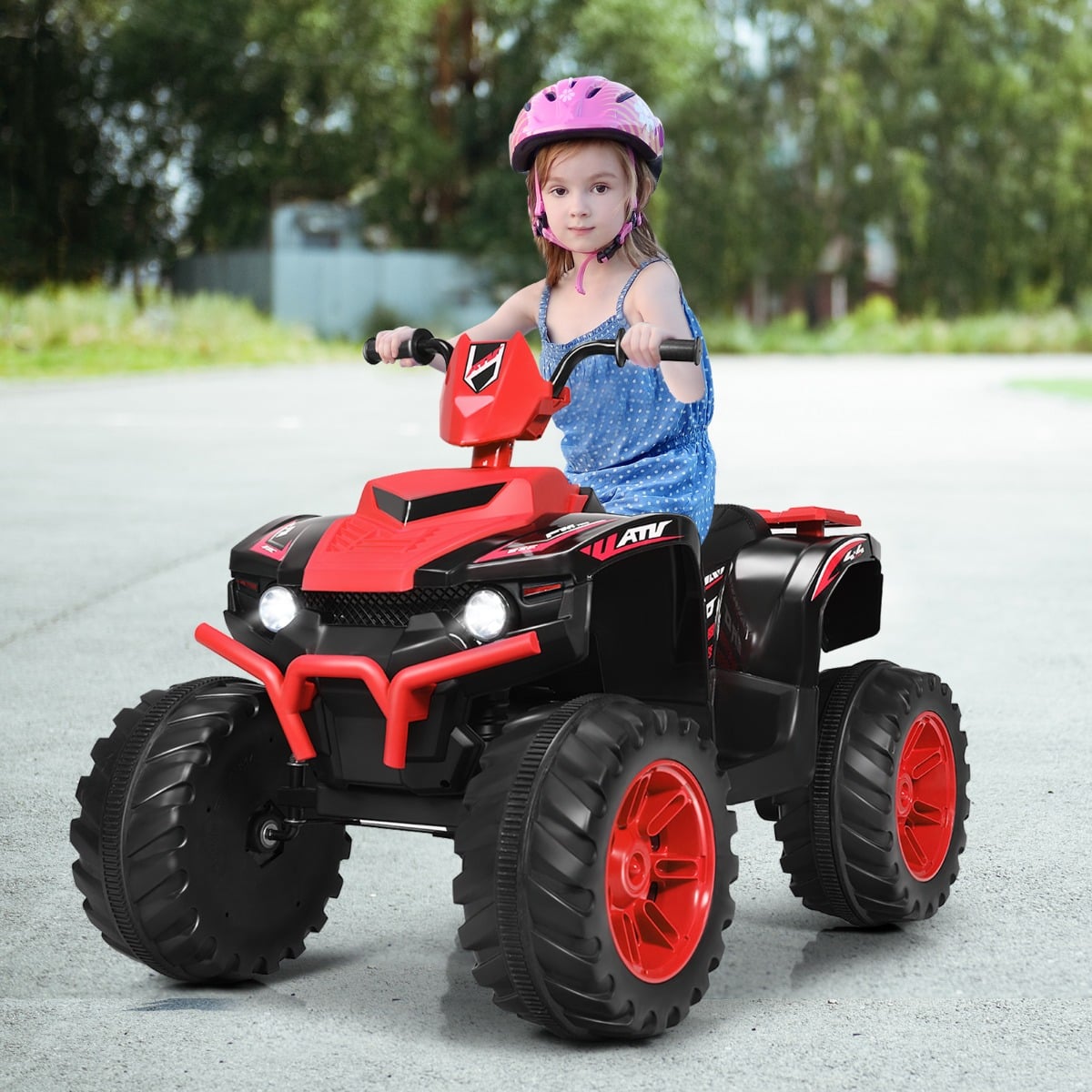 12V Elektro Kinderquad mit Scheinwerfer Mini Elektroquad mit Musik & Hupe 4 Räder Kinder Quad 2,8-5 km/h für Kinder ab 3 Jahren Rot