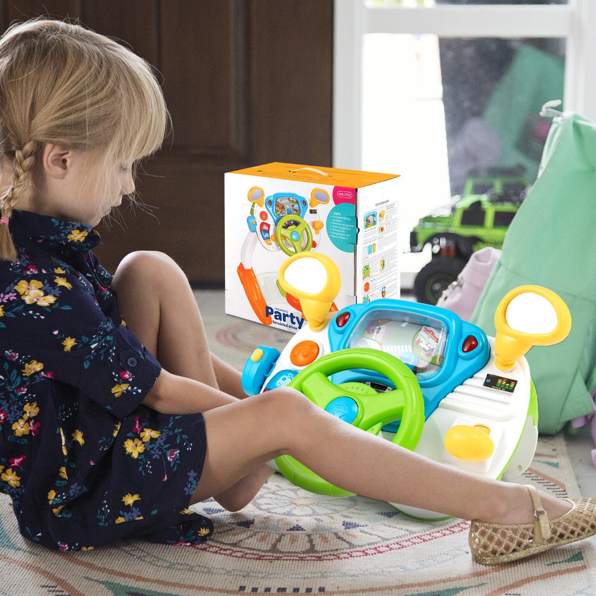 Lenkrad-Spielzeug Interaktives Fahrspielzeug mit Hocker & Licht & Musik & Megaphon