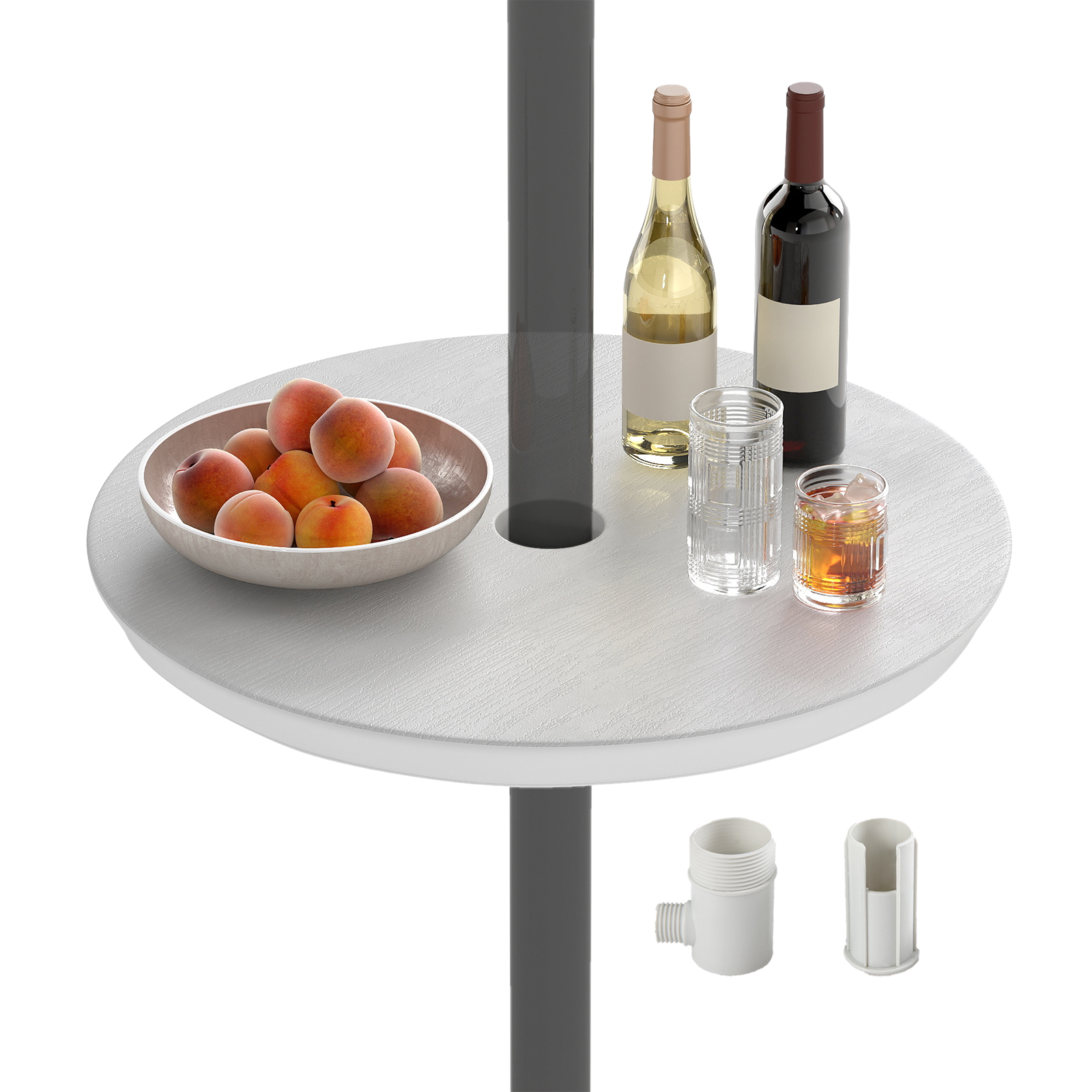 Verstellbarer Sonnenschirm-Tisch mit Schirmloch für 38-48mm Schirmstange Schirmtisch Weiß