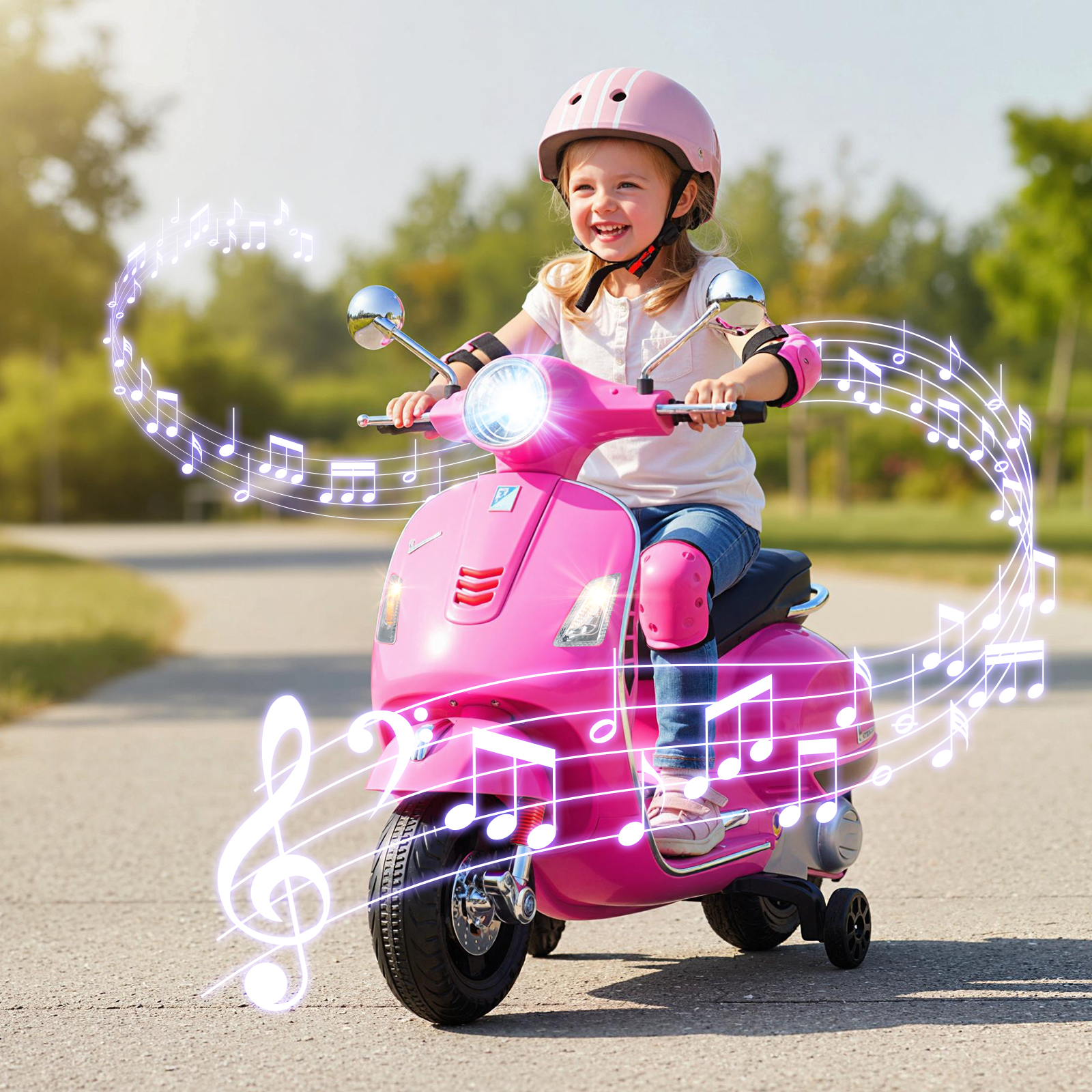 VESPA Kinder Motorrad mit LED-Scheinwerfer & Hupe Elektro Kindermotorrad Elektrofahrzeug Pink