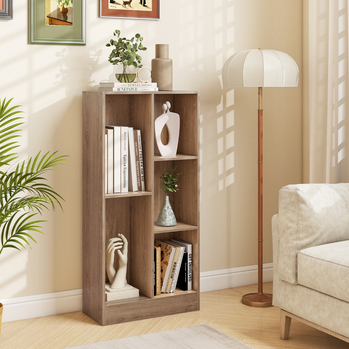 Bücherregal mit 5 Fächern Standregal Würfelregal Büroregal Aufbewahrungregal 50 x 24 x 104 cm Natur