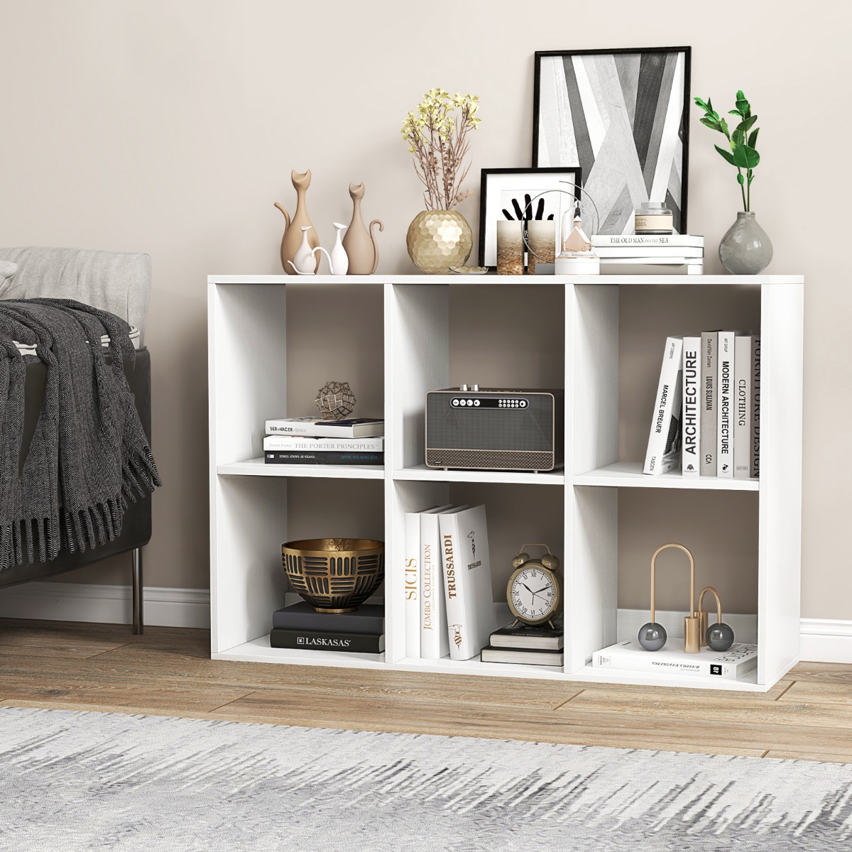 Bücherregal mit 6 Fächern Würfelregal Standregal offenes Regal Aufbewahrungsregal für Wohnzimmer Weiß